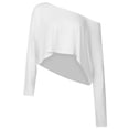 thumbnail image 6 of Womens Off Shoulder Long Sleeve Crop Tops Boat Neck Loose Asymmetry T Shirt (White XXL), 6 of 7