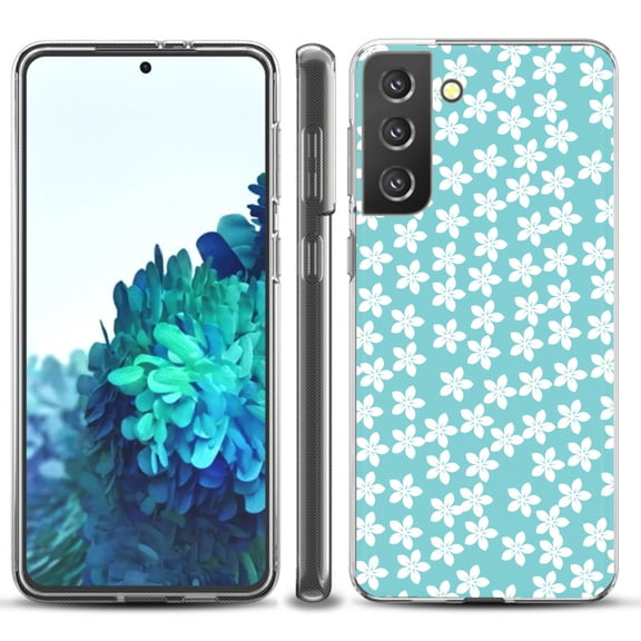 Slim-Fit TPU Protective Phone Case compatible with Samsung Galaxy S21  5G / S21 PLUS 5G, by OneToughShield ® - Flower/Teal