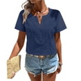 thumbnail image 4 of Homenesgenics Tops for Women Plus Size Short Sleeve V-Neck Eyelet Casual Shirt / Tops Blue M, 4 of 8