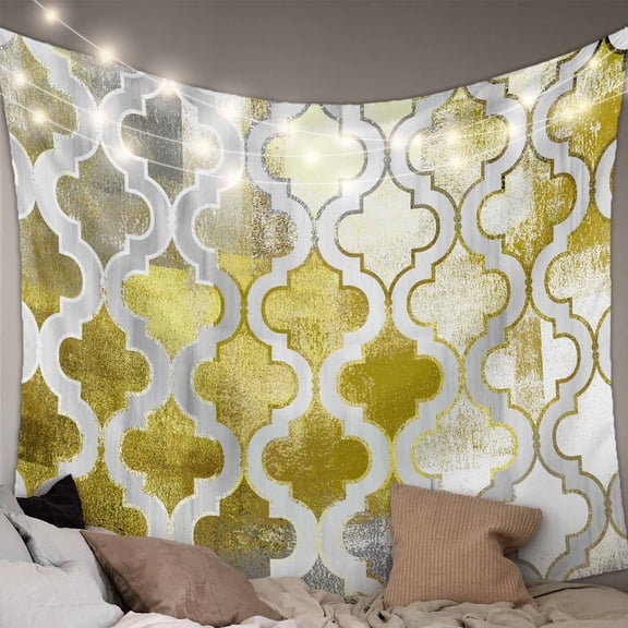 Yellow Morocco Small Tapestry for Bedroom Wall Hanging Tapestry, Retro Grey Foil Painting Grunge Tribal Ceiling Backdrop Tapestries Poster Blanket Wall Decor for Teens Room Living Room Dorm 23" x 28"