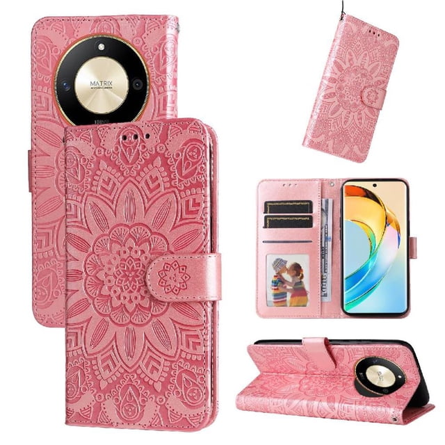 Funda tipo cartera GANGXUN para Honor Magic 6 Lite , diseño girasol, cuero PU, soporte, cierre magnético, tarjetero