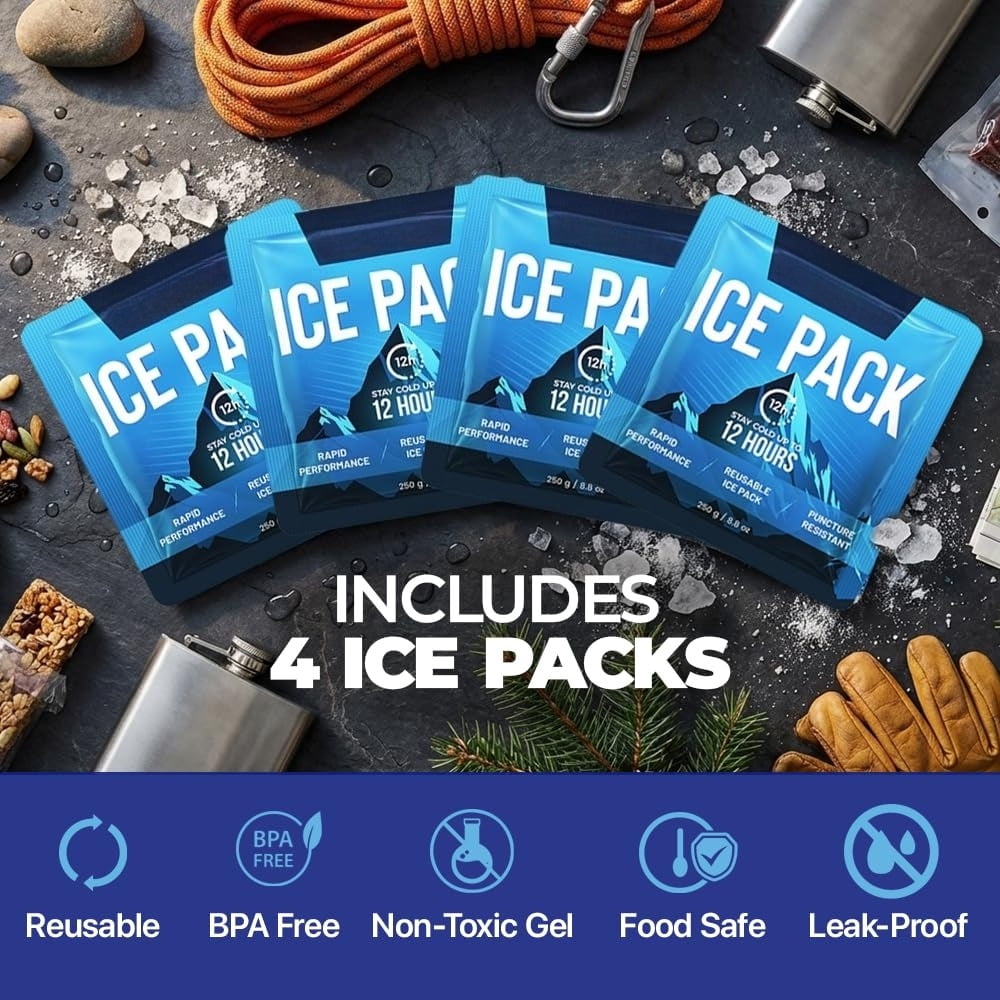 4 Pack Large Reusable Ice Packs for Coolers, Long Lasting Freezer Packs for Cooler Bags and Insulated Totes, Leakproof, BPA-Free, Food Safe