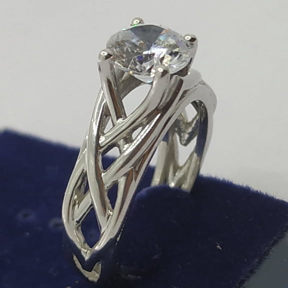 1CT Simulated Gemstone Celtic Solitaire Art Deco Engagement Ring, 14K White Gold Plated 925 Sterling Silver