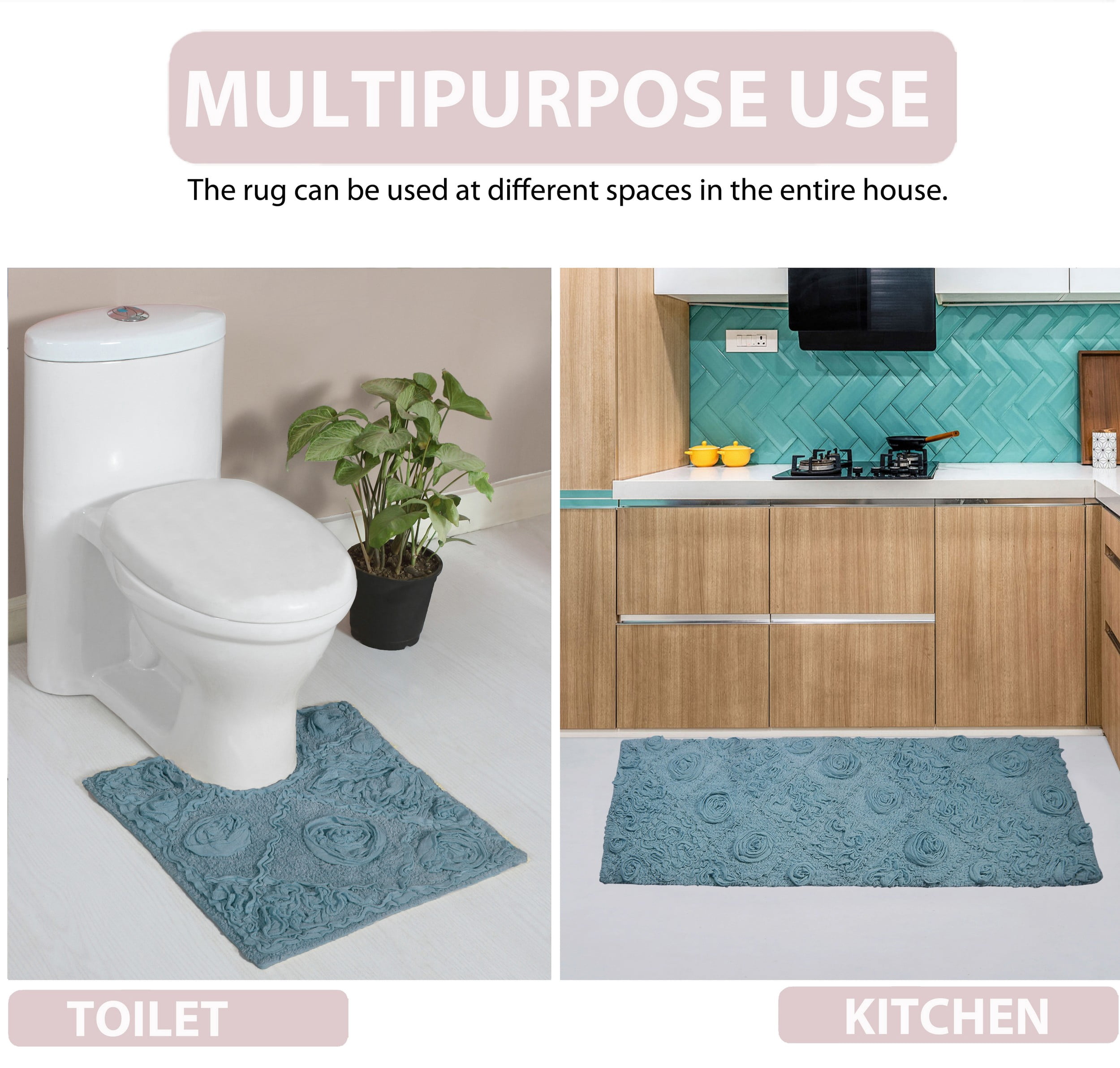 Home Weavers Modesto Bathroom Rug 100% Cotton Bathroom Rugs Set, Washable Rug, Soft Cotton and Water Absorbent bath Rug, Kitchen Mat, Bath Rug, Bath Floor Mat Non Slip, 21"x54" Runner Blue