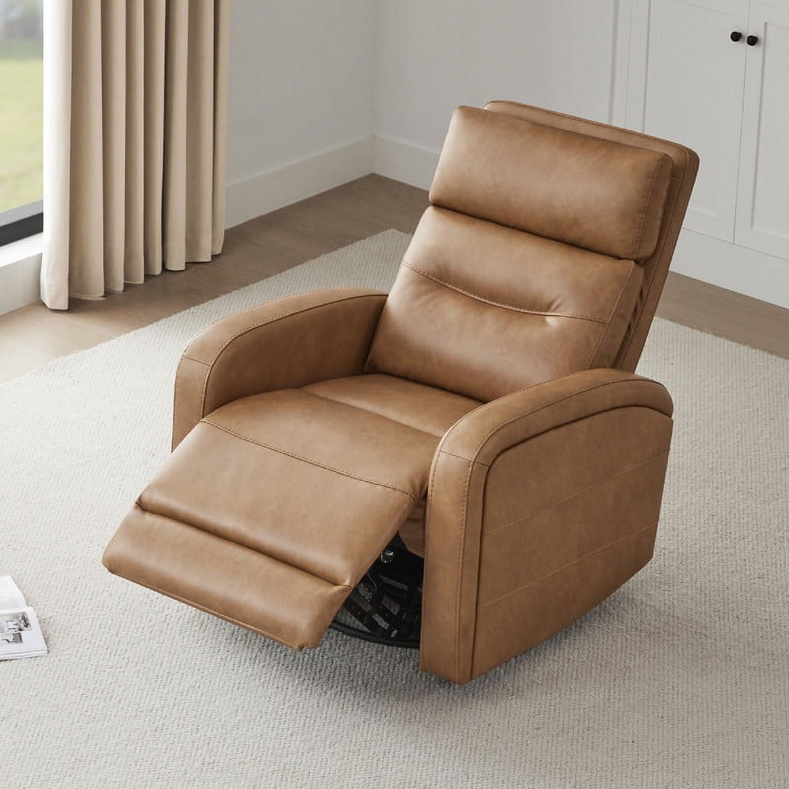 CHITA Power Glider Recliner Chair, 270° Swivel Recliner with USB & Type-C Charge for Nursery, Faux Leather in Camel