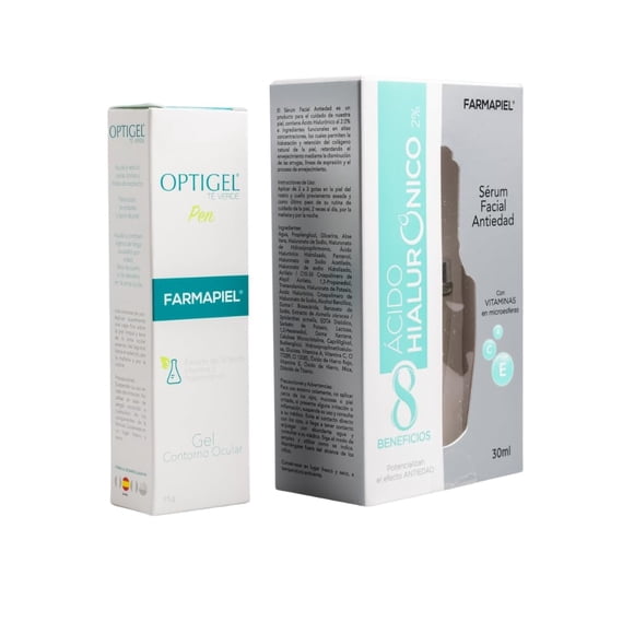 Farmapiel Kit &Aacute;cido Hialur&oacute;nico 2% + Contorno de Ojos | S&eacute;rum acido hialur&oacute;nico 30g con 8 tipos de HA + Gel ojos 15g | Hidrataci&oacute;n profunda y ant