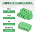 thumbnail image 3 of Uxcell Pluggable PCB Terminal Block Connectors, 5 Set 4 Pin 3.81mm/0.15" Pitch Screw Terminal Block Connector for 28-16AWG Panel Mount Electronic Projects(Green, 16x21.5x11mm), 3 of 6
