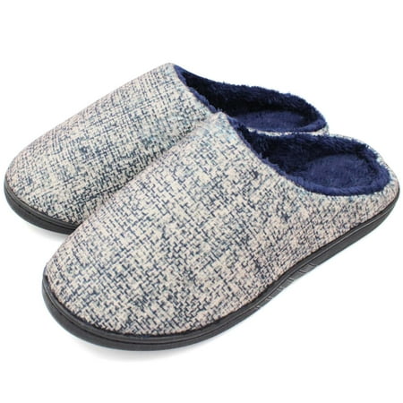 

SLM Men s Bedroom Slippers Non Skid Faux Fur Lined House Shoe Slides