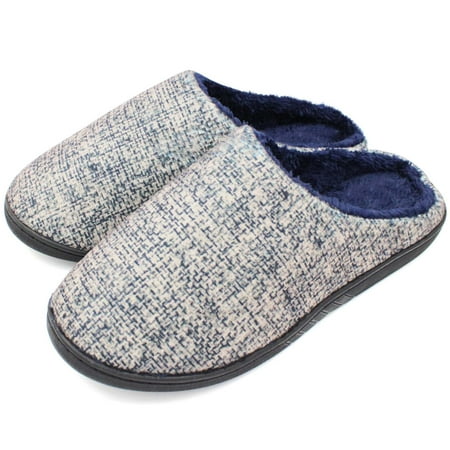 

SLM Men s Bedroom Slippers Non Skid Faux Fur Lined House Shoe Slides