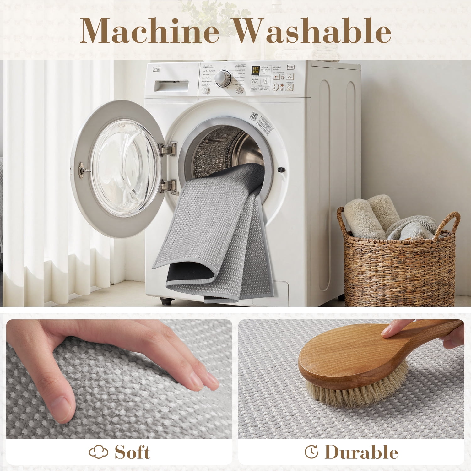 FEELHOME Bathroom Rug Non Slip Absorbent Bath Mat Woven Quick Dry Machine Washable Bathroom Mat with Rubber Backing Ultra Thin Bathroom Rugs Fit Under Door 20"x32" Gray