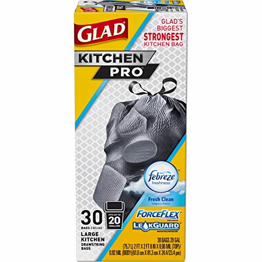 Glad Forceflex Plus XL 20 Gallon Kitchen Drawstring Trash Bag Fresh Clean Scent (Pack of 3)
