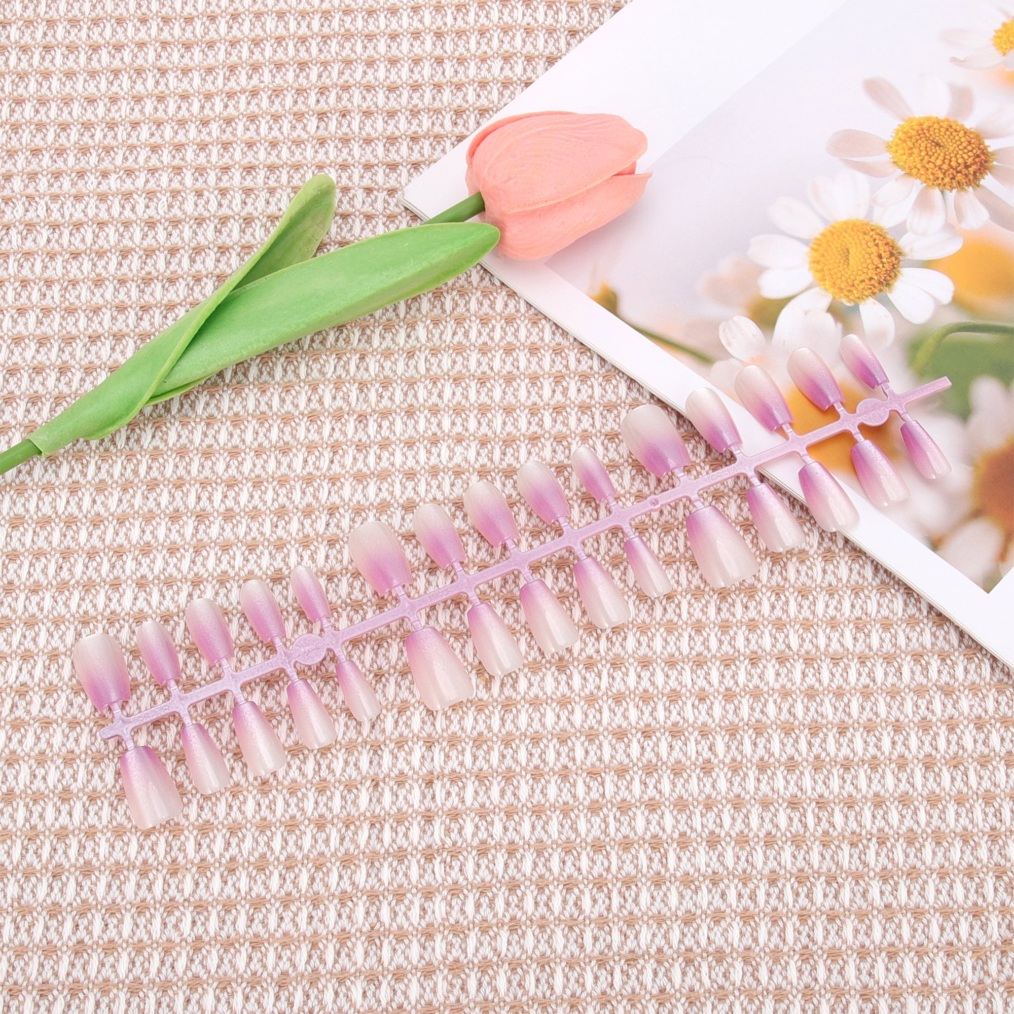 Unique Bargains Gradient Short Coffin Fake Nails 1Set/30Pcs 193-11