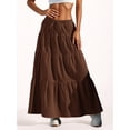 thumbnail image 4 of Jaimenalin Women'S Boho Flowy Maxi Skirt Flared Ruffle Elastic Waist Summer A Line Spring Long Skirts Brown M, 4 of 8