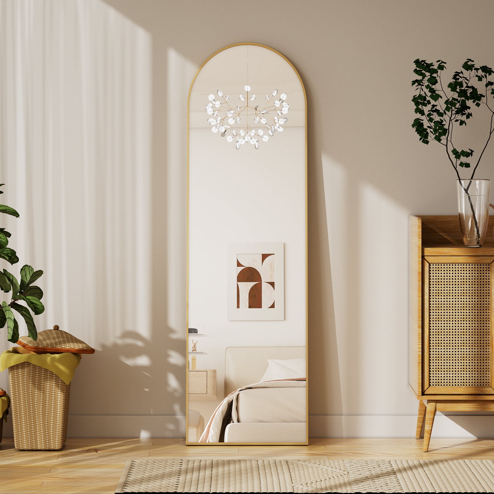 BEAUTYPEAK 59"x 16" Full Length Mirror Arched Standing Floor Mirror Full Body Mirror,Gold