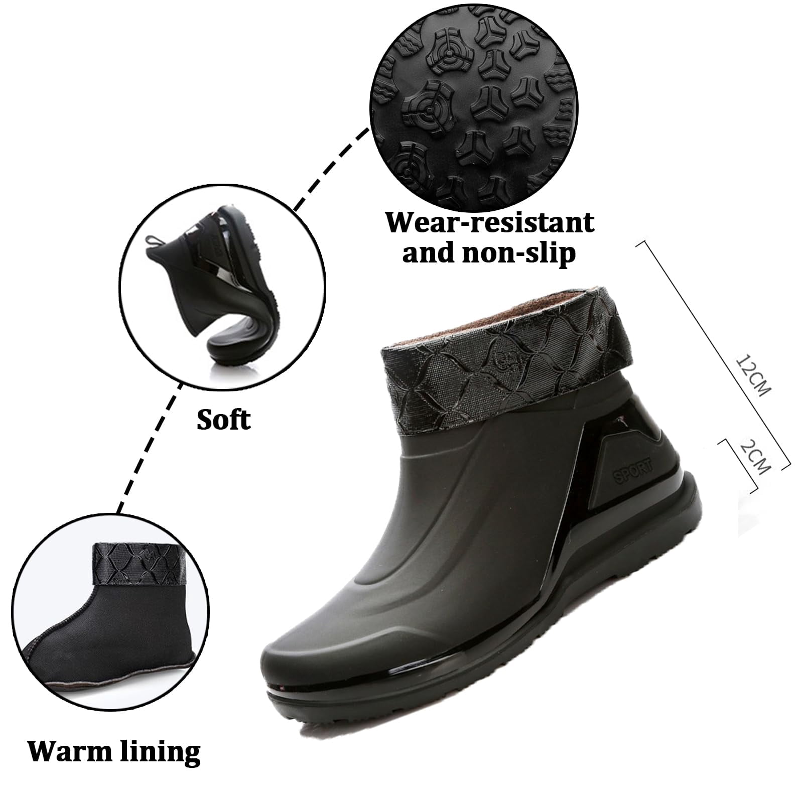 AUXDIQ Rain Boots Men Short Ankle Waterproof Rain Shoes Outdoor Garden Shoes