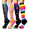 thumbnail image 1 of ZHAOCHENG Calcetines de compresión para hombre y mujer, paquete de 4, calcetines de soporte coloridos, colores variados, 1 of 5