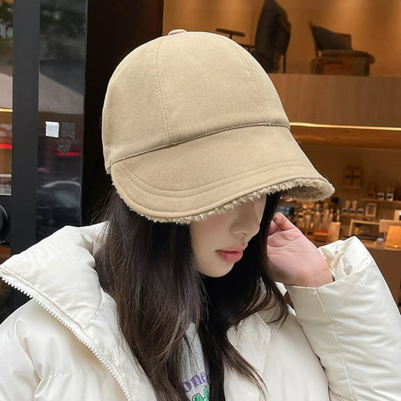 Opolski Women Winter Hat Thick Soft Plush Solid Color Wide Long Brim Soft Anti-slip Sun Protection Fisherman Hat Cold Resistant Outdoor Peaked Hat Dark Khaki