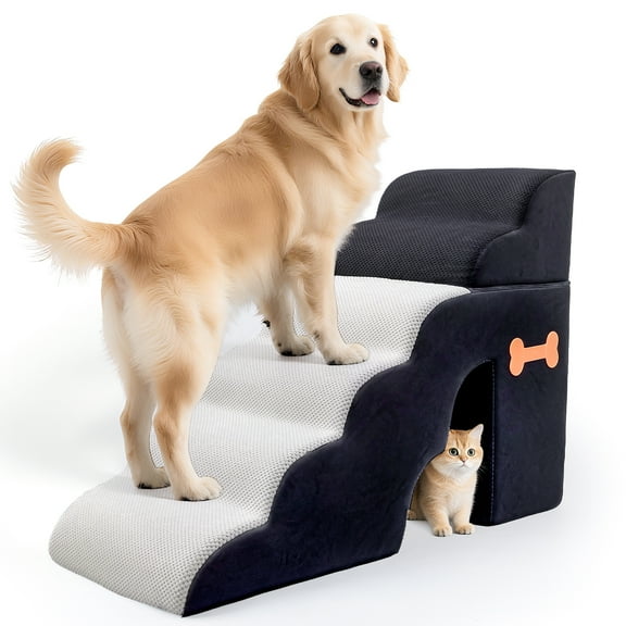 6 Tiers Dog Stairs for High Bed, 30 Inch Height 6 Steps Soft Foam Spliced Dog Steps for Bed, Non-Slip Sturdy Pet Stairs, Ramp for Small, Older Pets