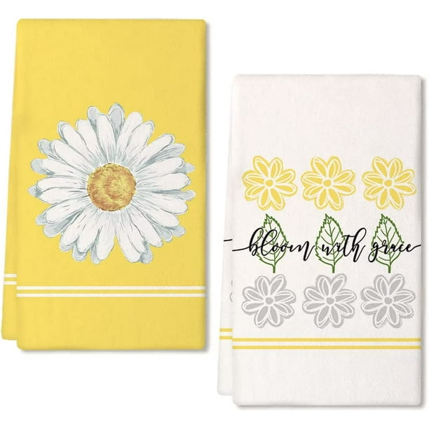Kitchen Towels for Spring Summer Daisy Decor Floral Dish Towels 18x26 Inch Ultra Absorbent Bar