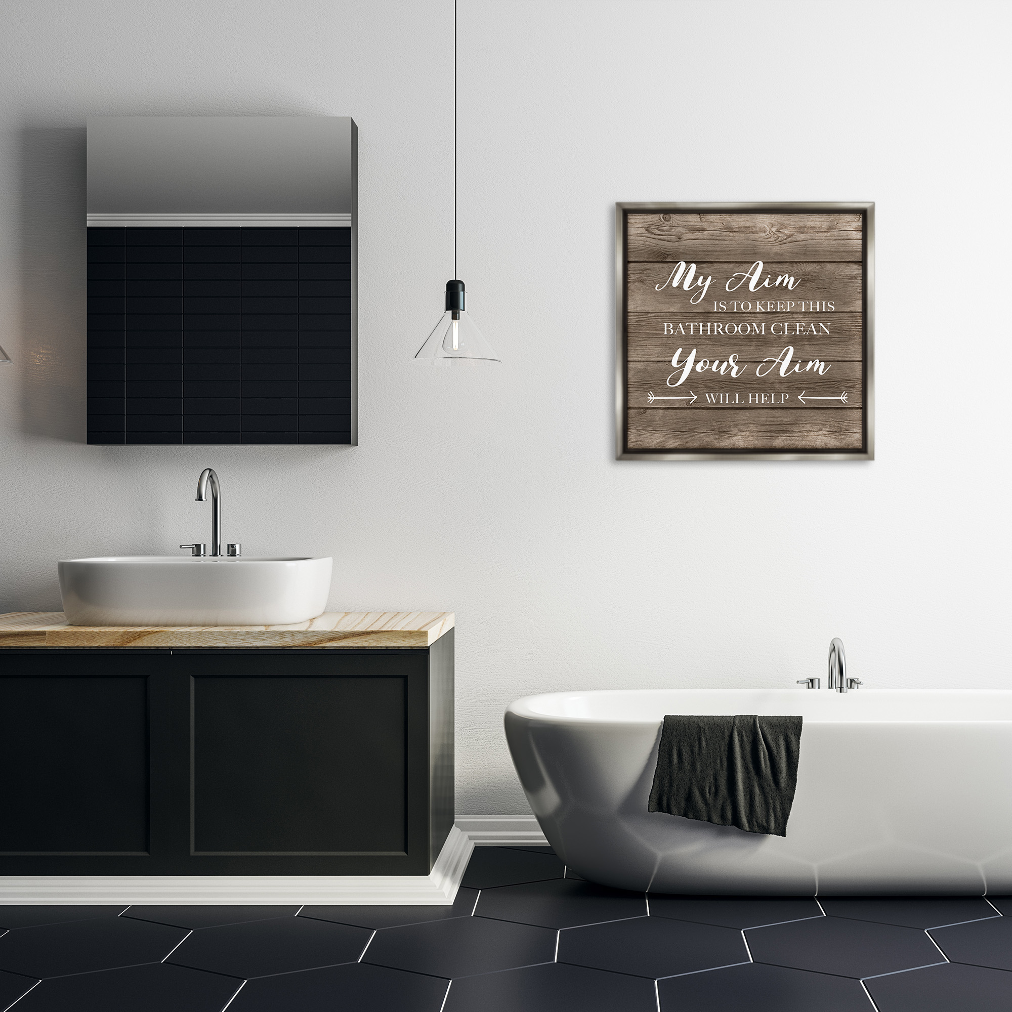 Stupell Industries Sassy Your Aim Toilet Cleanliness Typography Painting Gray Floater Framed Canvas Art Print Wall Art, 25 x 25
