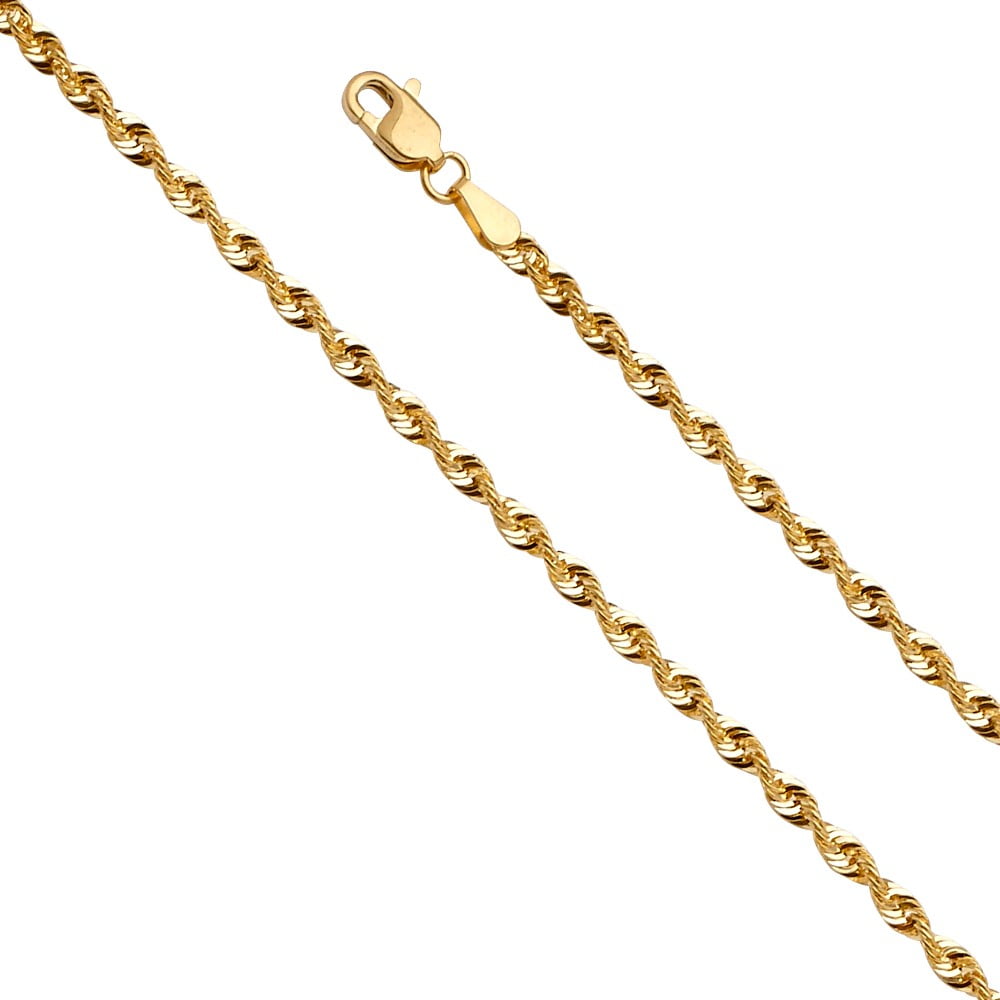 Precious Stars 14K Yellow Gold 2.5mm DiamondCut Hollow French Rope Chain
