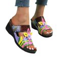 thumbnail image 1 of Sandales Compensées à Fleurs pour Femmes 2025 Boho Colorées en Cuir à Bout Ouvert Plateforme à Talon Haut à Enfiler Pantoufles de Robe, 1 of 7