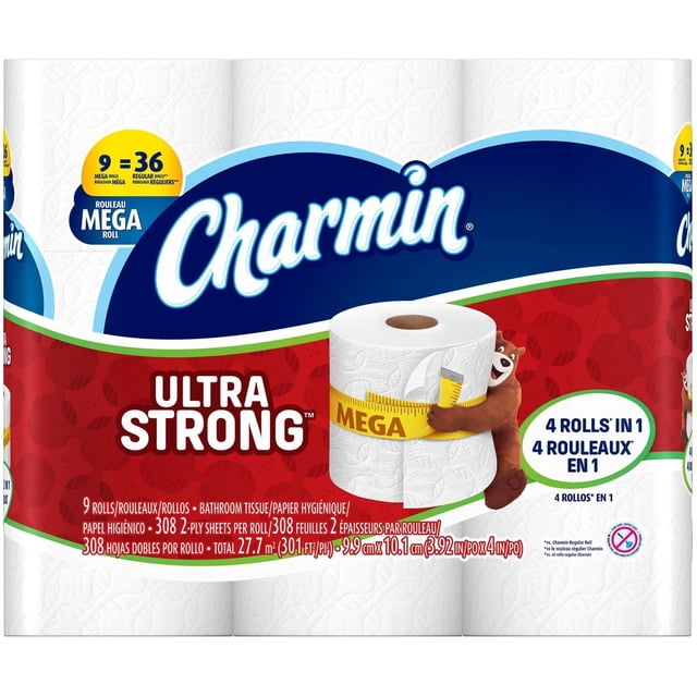 Papel higiénico Charmin Ultra Strong Mega Roll paquete de 9