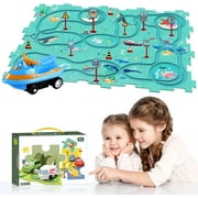 DIY Assembling Electric Trolley, 2024 New Upgrade Toddler Puzzle Track Play Set with Vehicles, Rail Car Building Toys Vehicle & Puzzle Board, Montessori Toys for Kids Ages 3+ (Ocean),25PCS