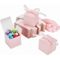 thumbnail image 1 of Paquete de 50 cajitas de regalo pequeñas, 5x5x5 cm, color rosa, ideales para fiestas. Cajas de papel kraft con tapa, perfectas para dulces o joyas. Incluyen cinta., 1 of 6