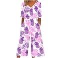 thumbnail image 3 of TaTaai Summer V-Neck Jumpsuit for Women Short Sleeve Back Zipper Closure Side Pockets Printed Casual Loose Fit One Piece Long Pants for Beach Daily Gift, 3 of 5