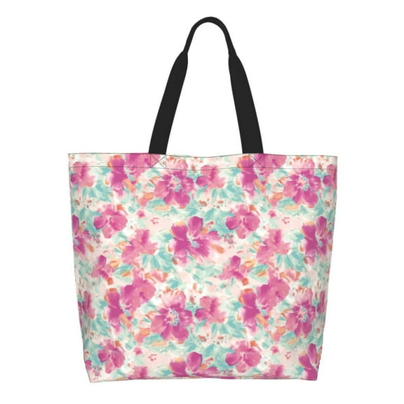 Rateoe Purple Watercolor Flowers Tote Bag - Waterproof Lightweight Handbags Travel Shoulder Bag for Hiking Yoga Gym Swimming Travel Beach