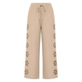 thumbnail image 6 of VBVC Women's Drawstring Cotton-Linen Pants,Floral Cutout Wide Leg Trousers For Women,Ladies Lightweight Boho Beachwear with Pockets,Beige,S-2XL, 6 of 7