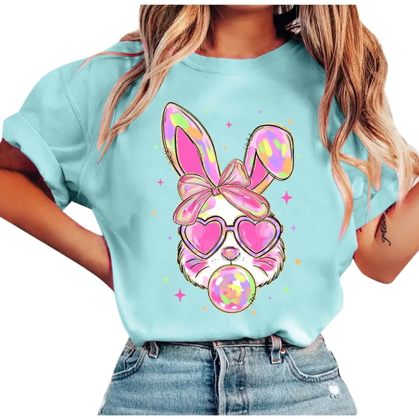 Tops de Manga Corta de Verano para las Mujeres Imprimir Blusa de Cuello Redondo, Moda Ligera de Poliéster Spandex