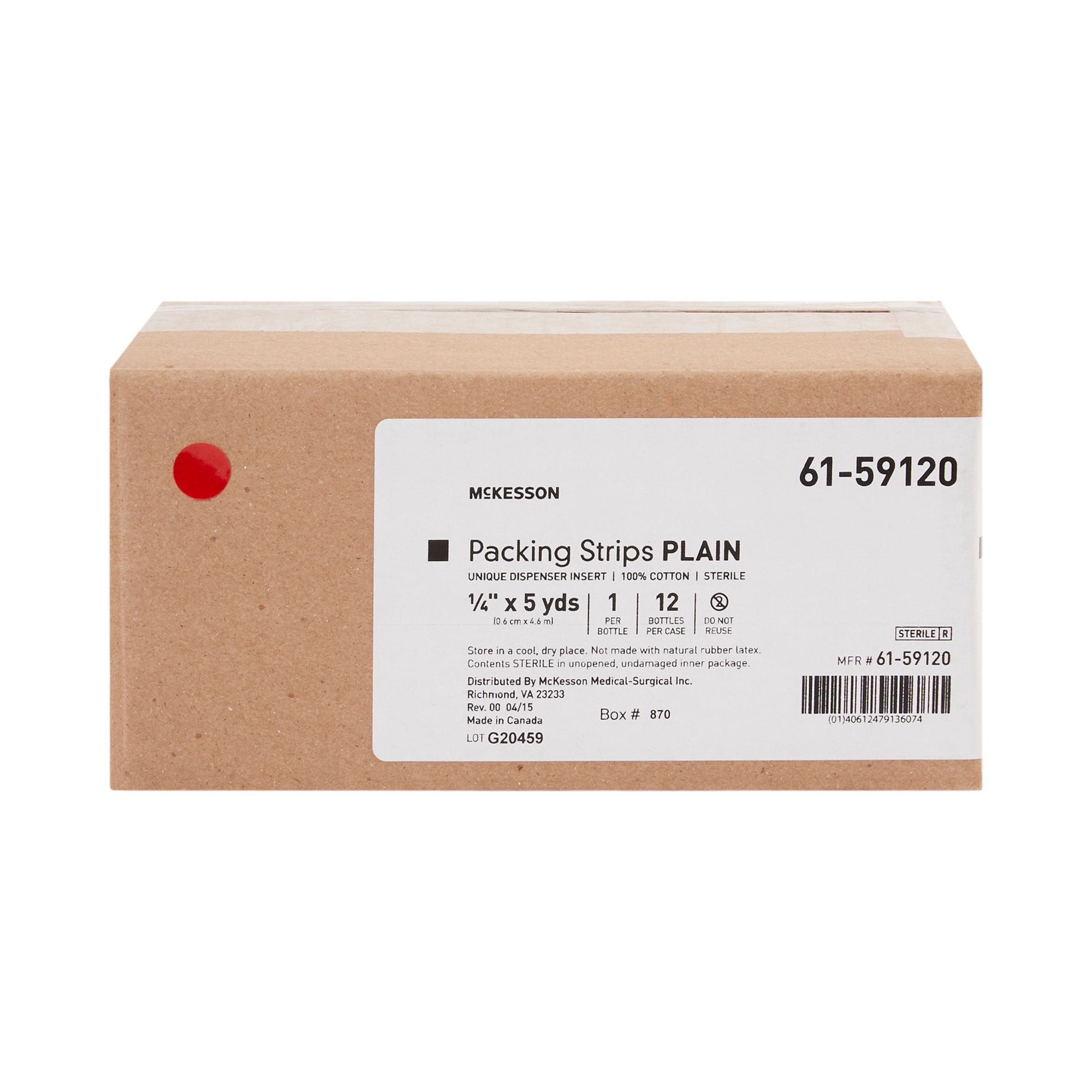 McKesson Wound Packing Strip, Sterile Cotton Gauze Strip, 1/4 in x 5 yd, 12 Ct
