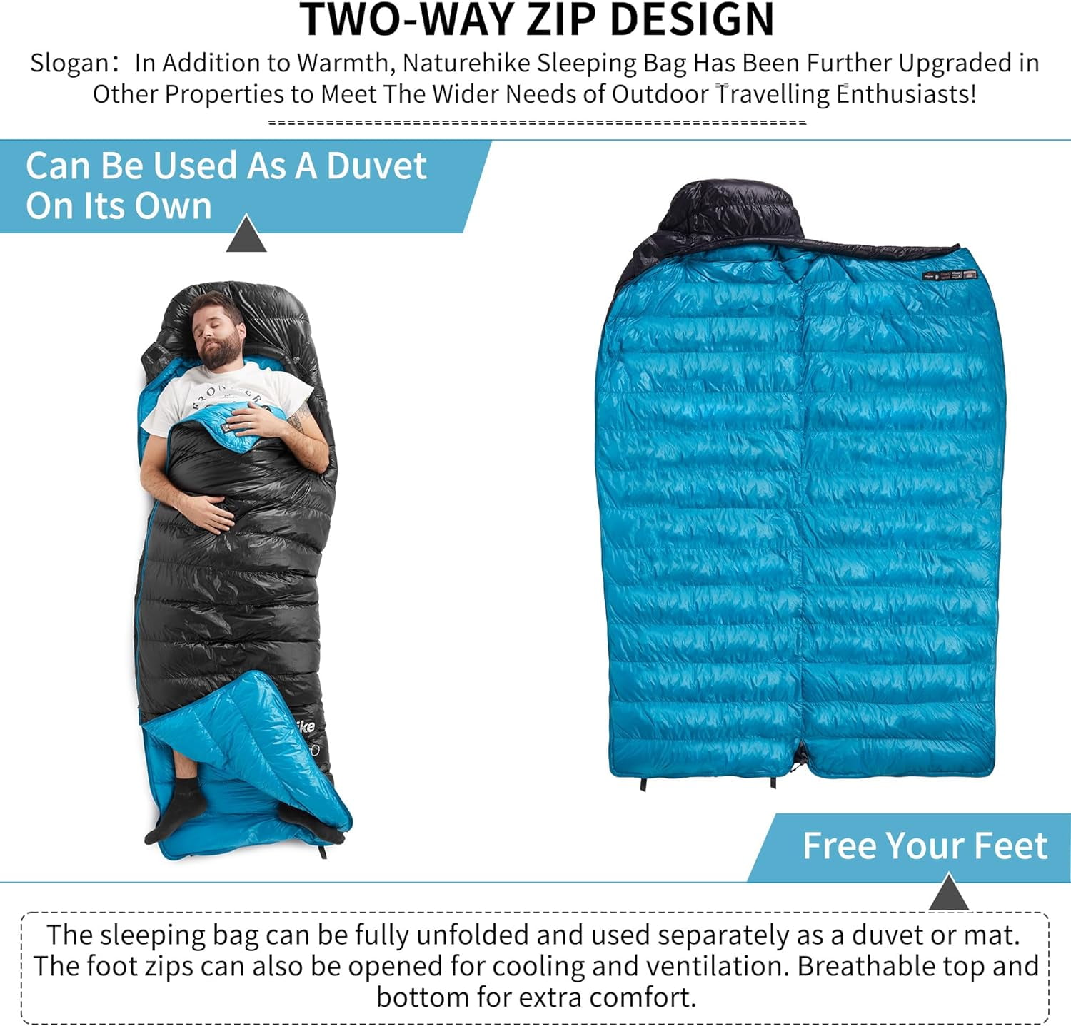 Naturehike Ultralight Down Sleeping Bag, 650FP Backpacking Sleeping Bag for Adults