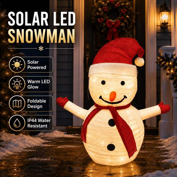 RXTIUX 23.6in Solar Powered Christmas Snowman With LED Lights, Foldable Light-Up Holiday Yard Decoration, Multiple Lighting Modes, IP44 Water Resistant Outdoor Snowman Decor For Porch, Garden, Lawn &