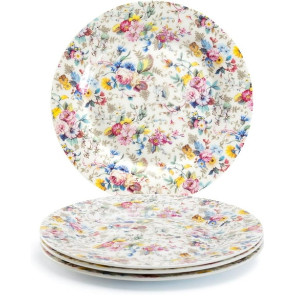 Gracie Bone China White Petite Rose Dessert / Salad Plate 7.5-Inch (Set of 4)
