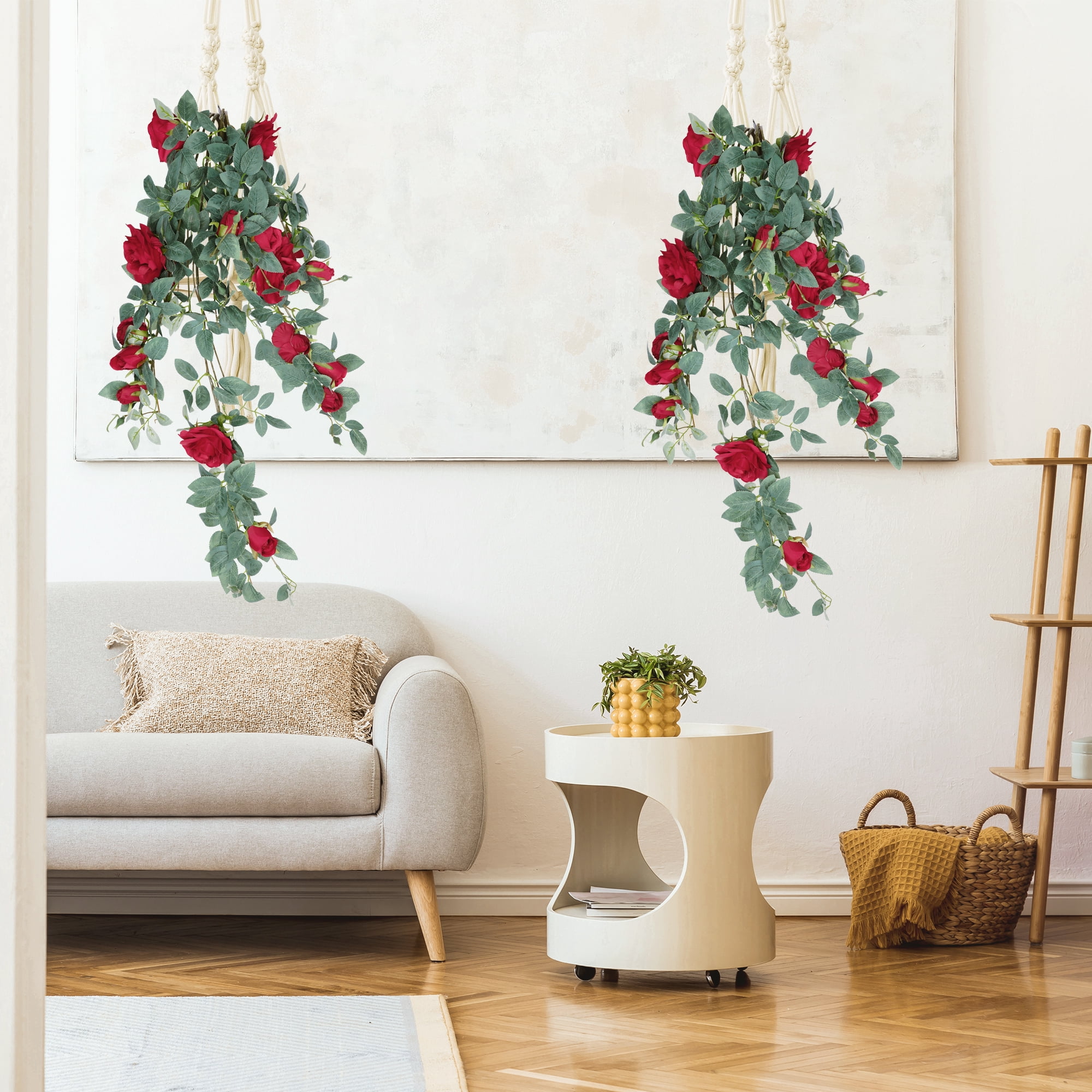 Unique Bargains Artificial Hanging Flower Fake Hanging Rose Plants Plastic Flower Red