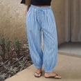 thumbnail image 7 of Womens Baggy Pleated Harem Pants Summer Elastic High Waisted Wide Leg Balloon Cotton Lounge Pants S, 7 of 7