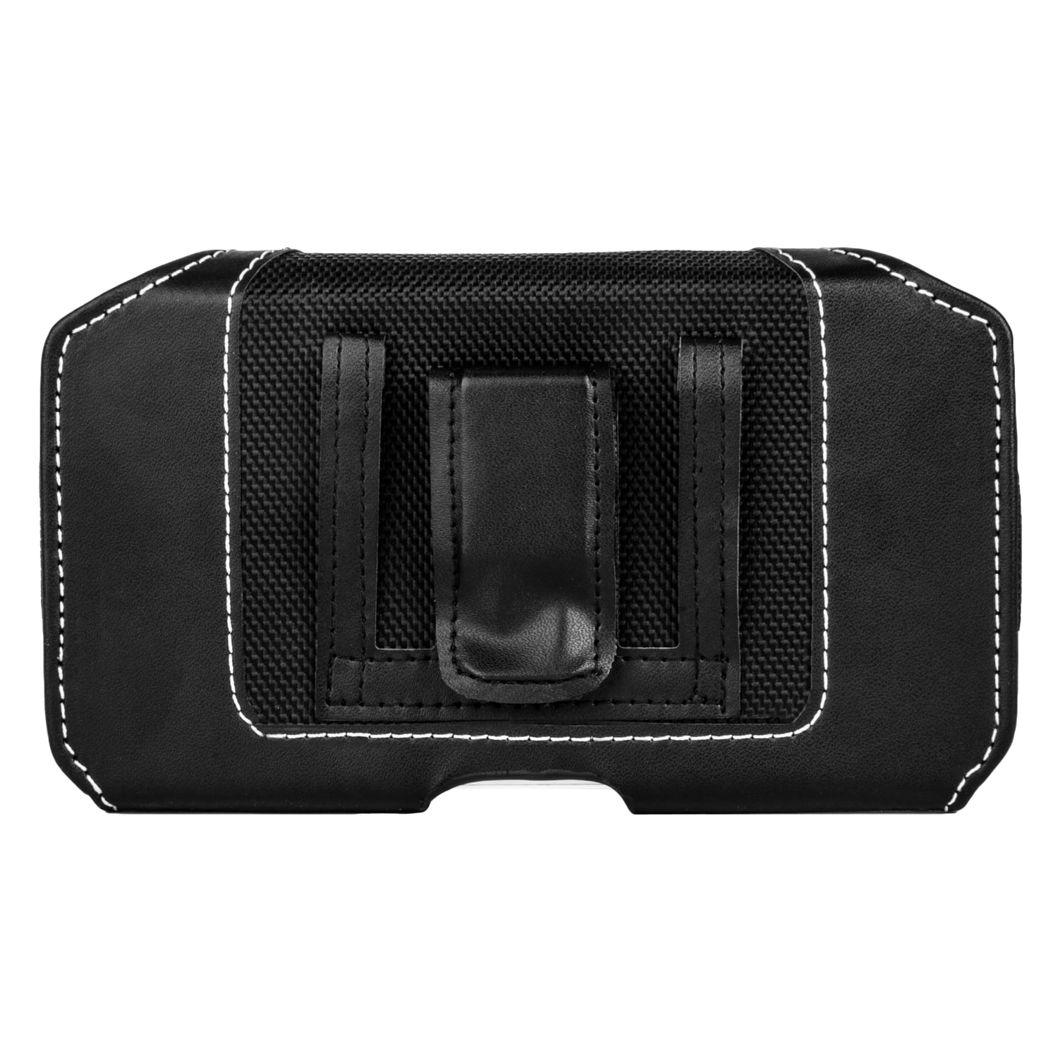 BUNDLE: Professional Vegan Leather Horizontal Smartphone Holster Case (Black) & Selfie Stick Mini Tripod 2.0 - fits Smartphones up to 6.1-inch iPhone XR / XS / X Galaxy S10e / S10 / S9 / J4 / J3