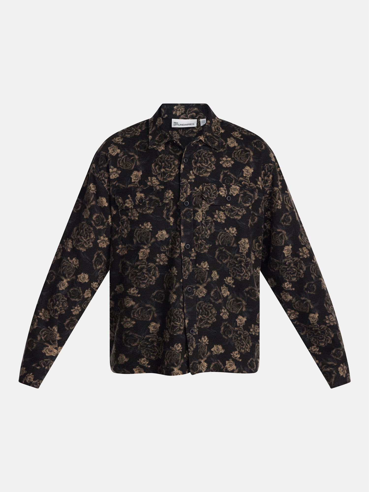 No Boundaries Cotton Boxy Cropped Fit Printed Flannel Shirt with Long Sleeves, Men's XS-5XB