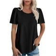 thumbnail image 2 of Camisas de trabajo para mujer,Camiseta de color liso para mujer, cuello redondo, manga corta, mezcla de algodón suave, transpirable, informal, para uso diario, sopatenor, 2 of 8