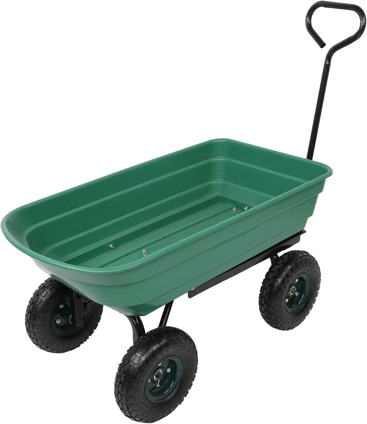 Iron Plastic Garden Cart with 4 Wheels Yard Wagon Green 94×52×22cm