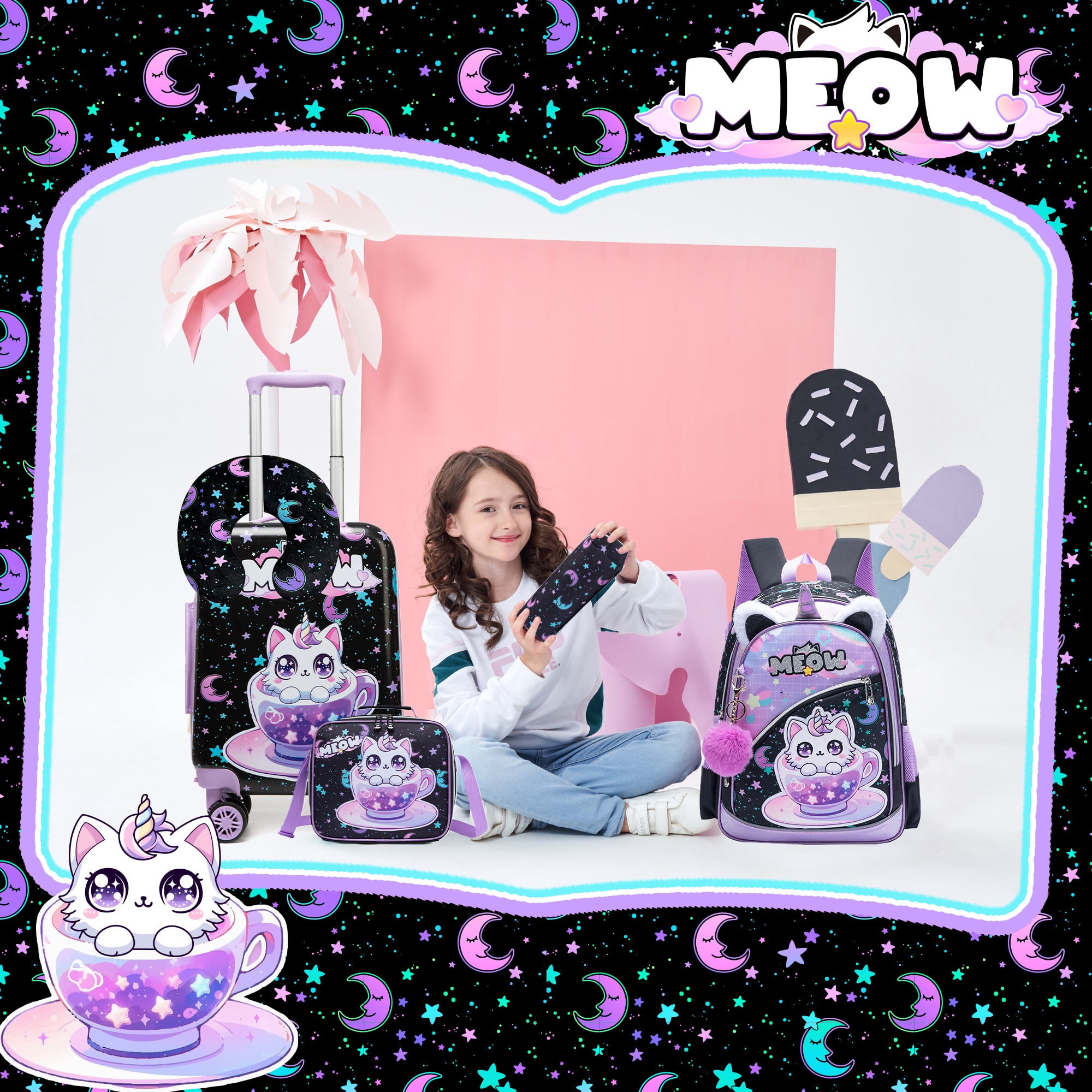 Kids Carry on Luggage Sets for Girls Suitcases with Wheels Travel Pillow Airline Approved 16 Inch