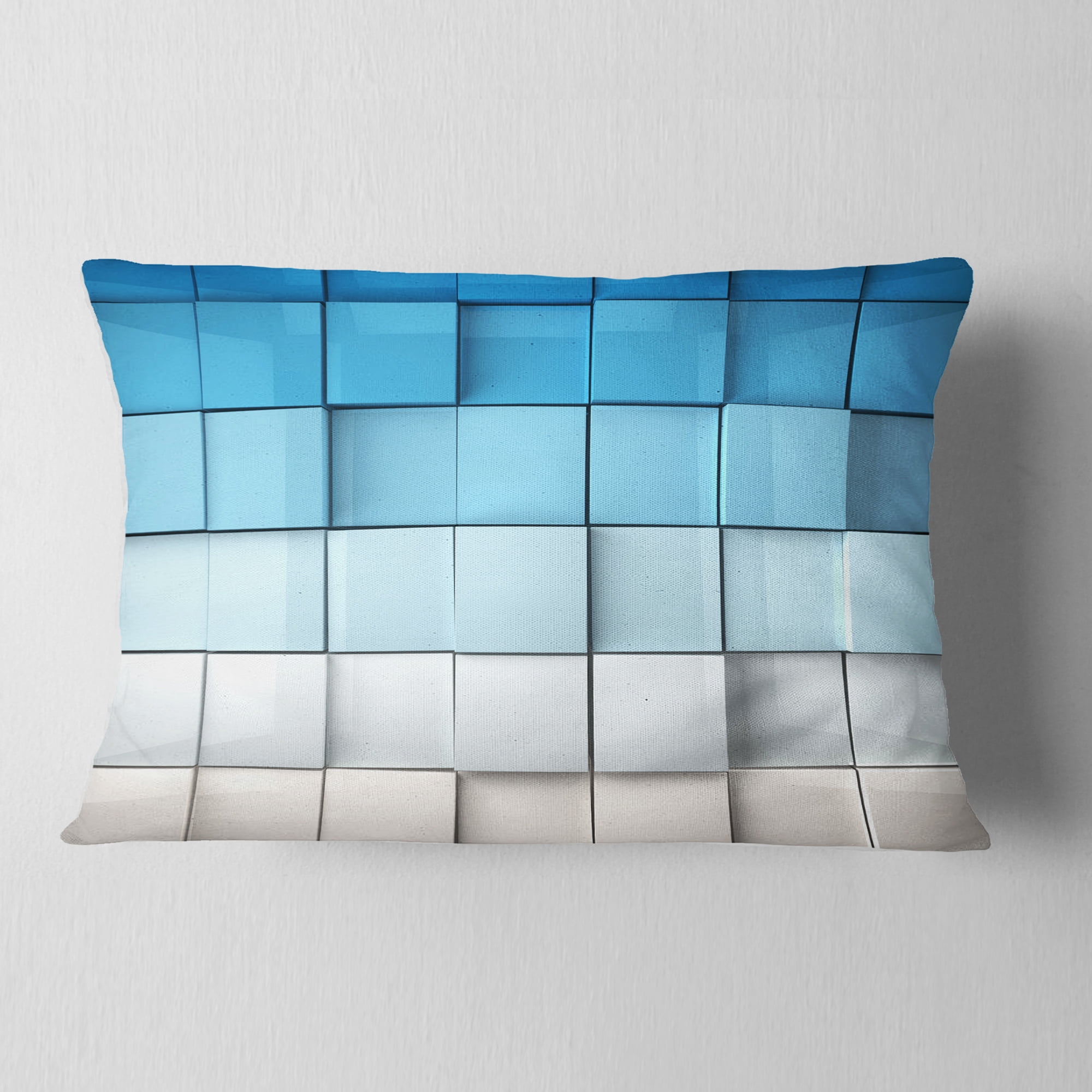 Designart Blue and White Mosaic Cubes - Contemporary Throw Pillow - 12x20