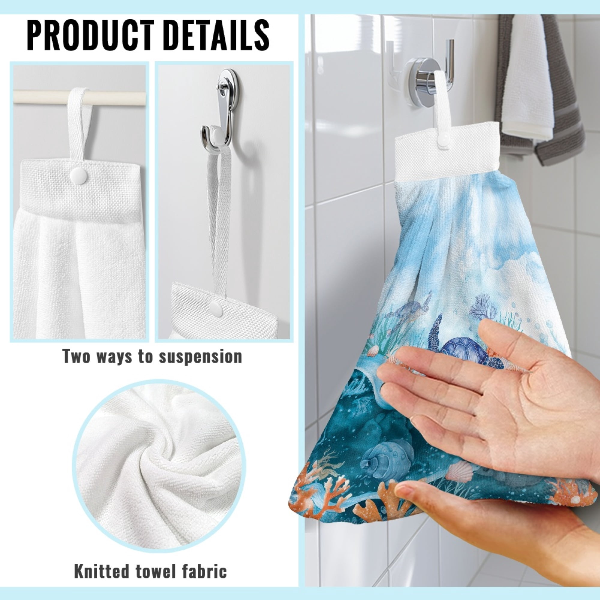 ZIATUBLE Ocean Turtle Kitchen Hand Towels Breathable Dish Towel Hand Towels Fast Drying Bathroom Hand Bath Towel Set of 3 Reusable Hanging Dual-Purpose Hand Towel Decor Accessories
