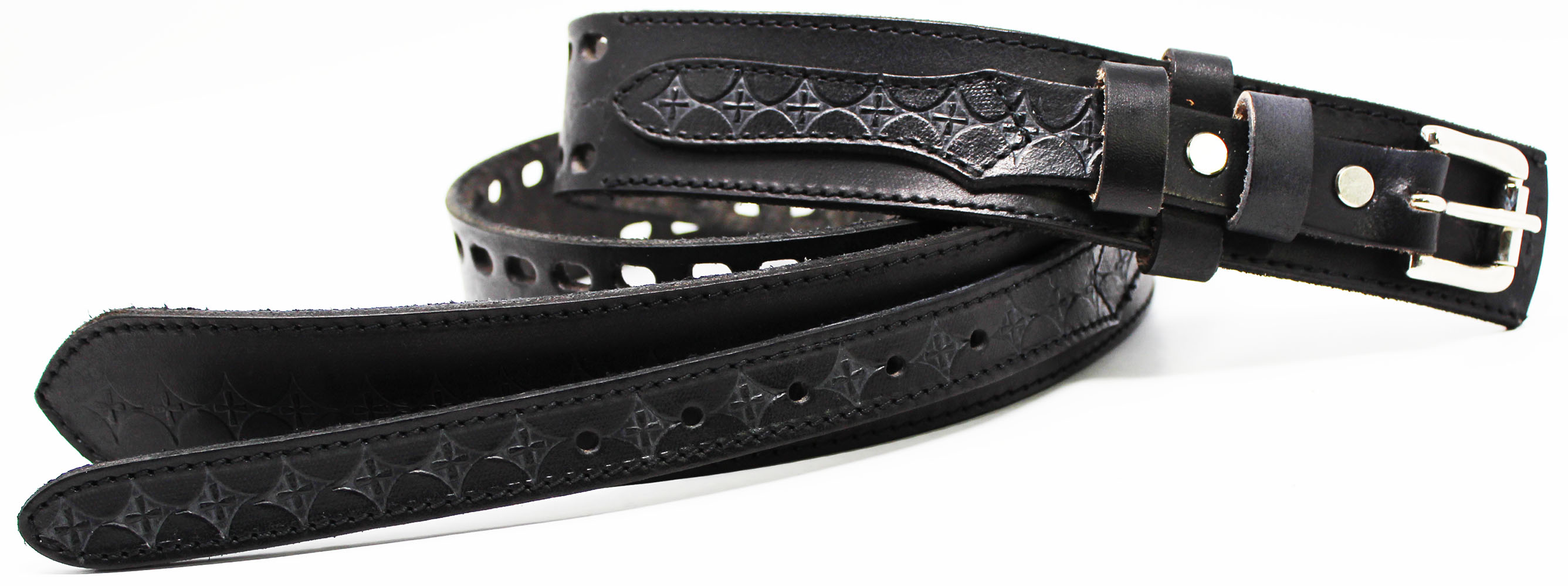 37-38  Men's 100% Leather Double Hole Casual Jean Ranger Belt Cross Black 12RAA23BK - image 3 of 5
