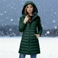 thumbnail image 3 of Fleece Lined Puffer Jacket for Womens Winter Long Quilted Coat Thicken Warm Hooded Outerwear with Pocket New Lightweight Jacket Women Fall Army Green L, 3 of 8