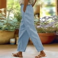 thumbnail image 2 of Women's Pants Fashion Solid Straight Solid Elastic Long Linen Waist Cotton Casual Slit Trouser Legs Casual Pants For Women, 2 of 7