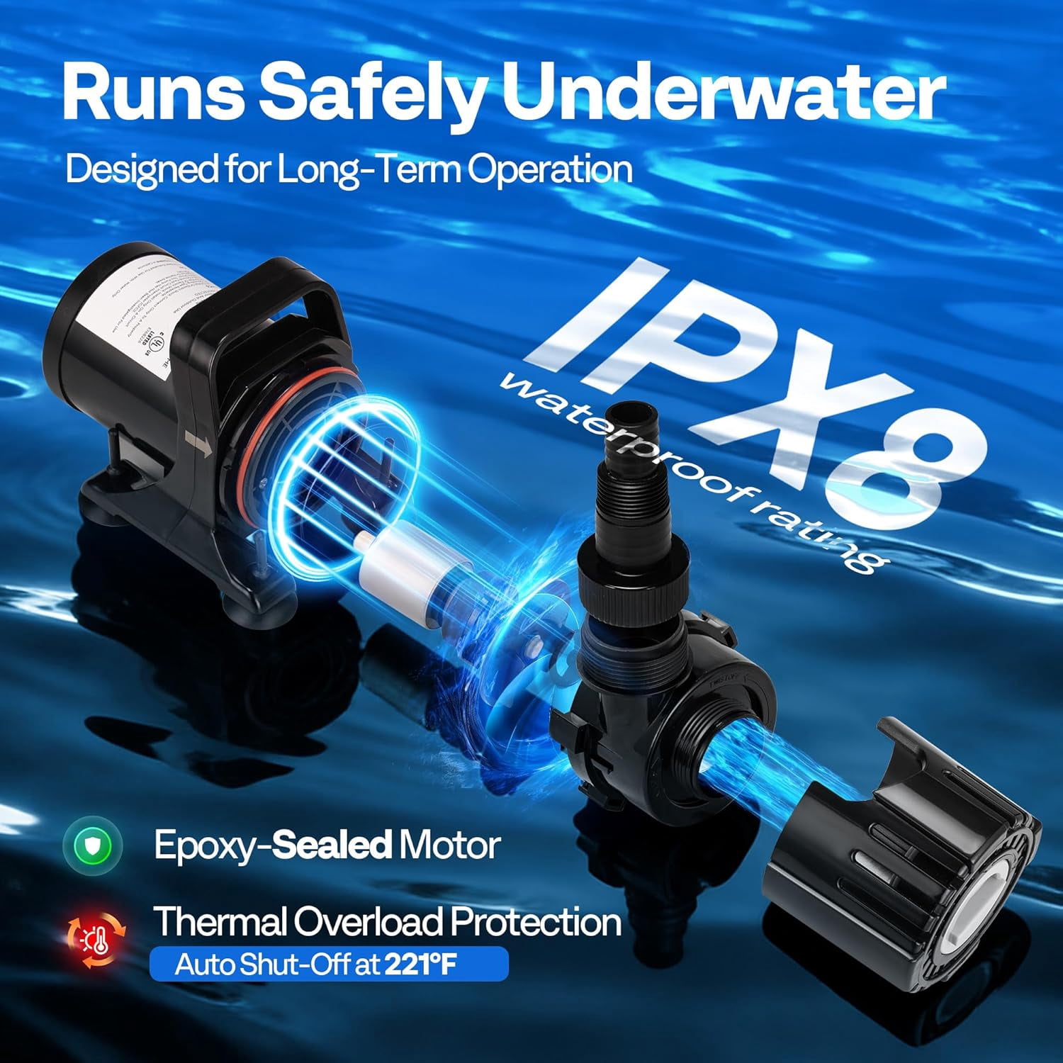 SPECSTAR 120W Submersible Water Pump, 800-2100GPH Stepless Adjustable Flow with 16ft Max Lift, 180° Swivel Nozzle & Filter Bag for Pond, Aquarium, Fountain, Waterfall